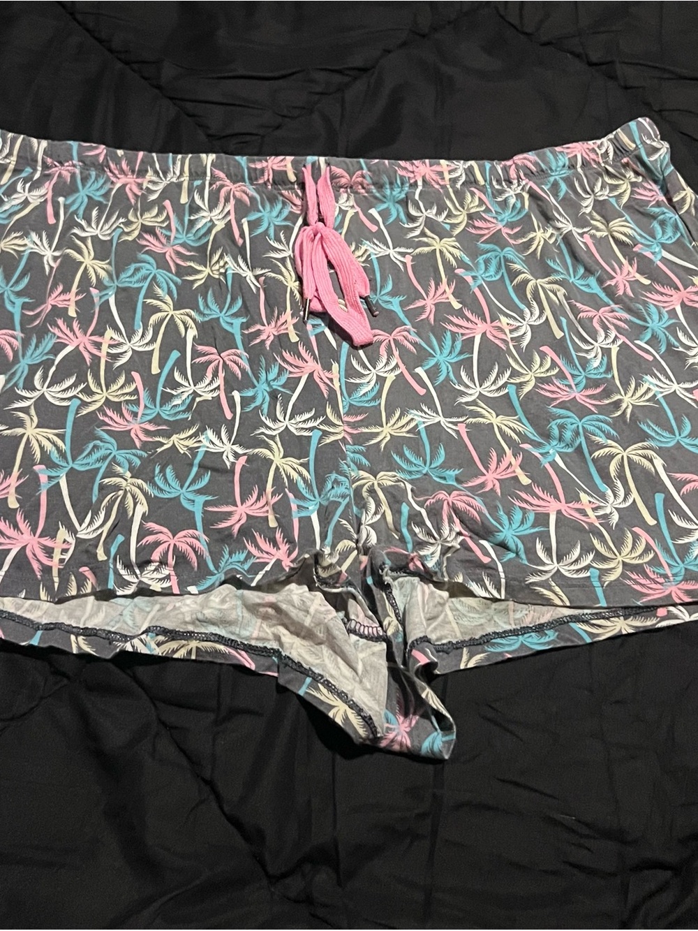 Secret Treasures Gray Palm-Print High Waist Lounge Shorts with Pink Drawstring